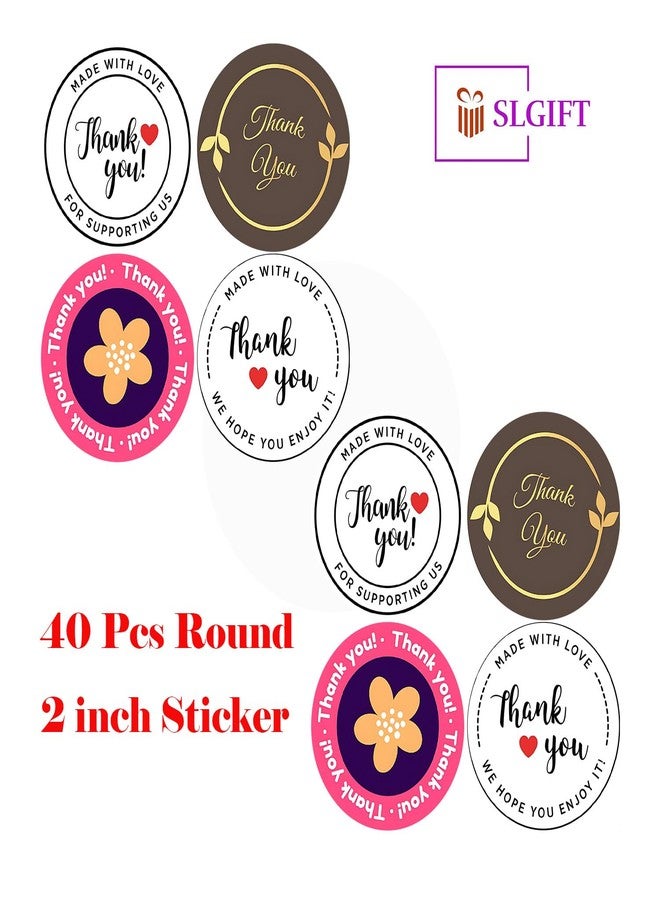 SLGIFT Vinyl Thank You Theme Sticker, Self-Adhesive Vinyl Stickers, 40 Pieces, 2 x 2 Inches Round Sticker, 4 Unique Designs, R124 - Image 4